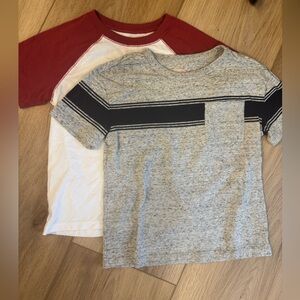 Cat & Jack Tshirt Bundle - one red/white and one grey with blue stripe.